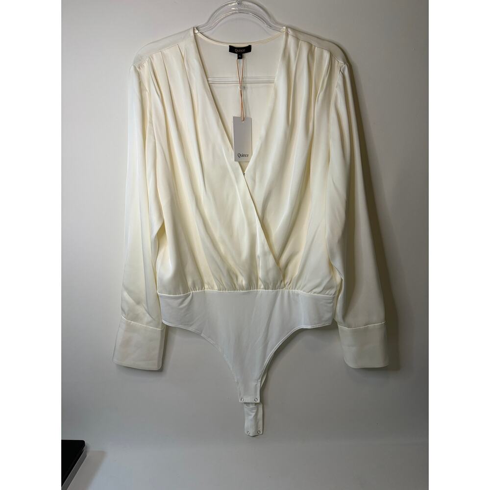 Quince Cream Wrap-Front Bodysuit Blouse